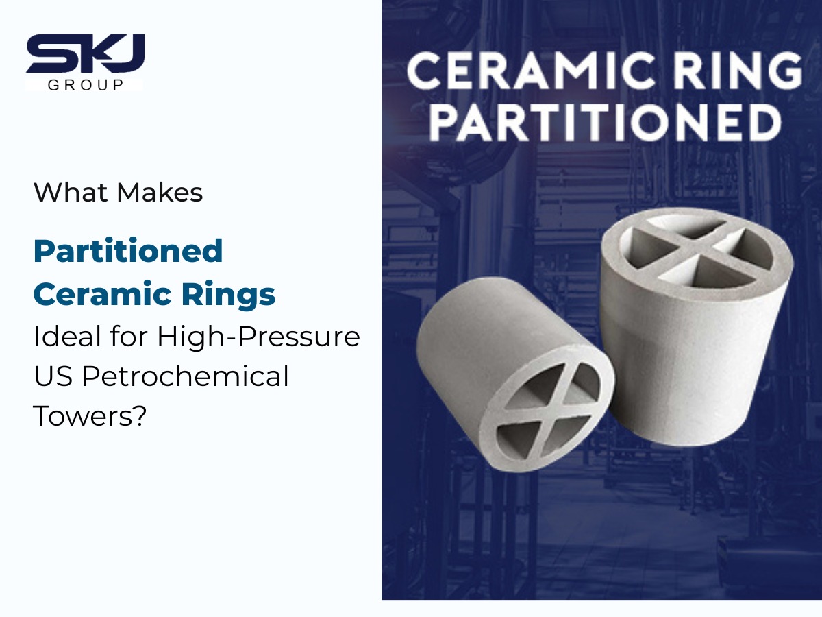 Partitioned ceramic rings used in high-pressure petrochemical towers for improved gas-liquid contact and mass transfer