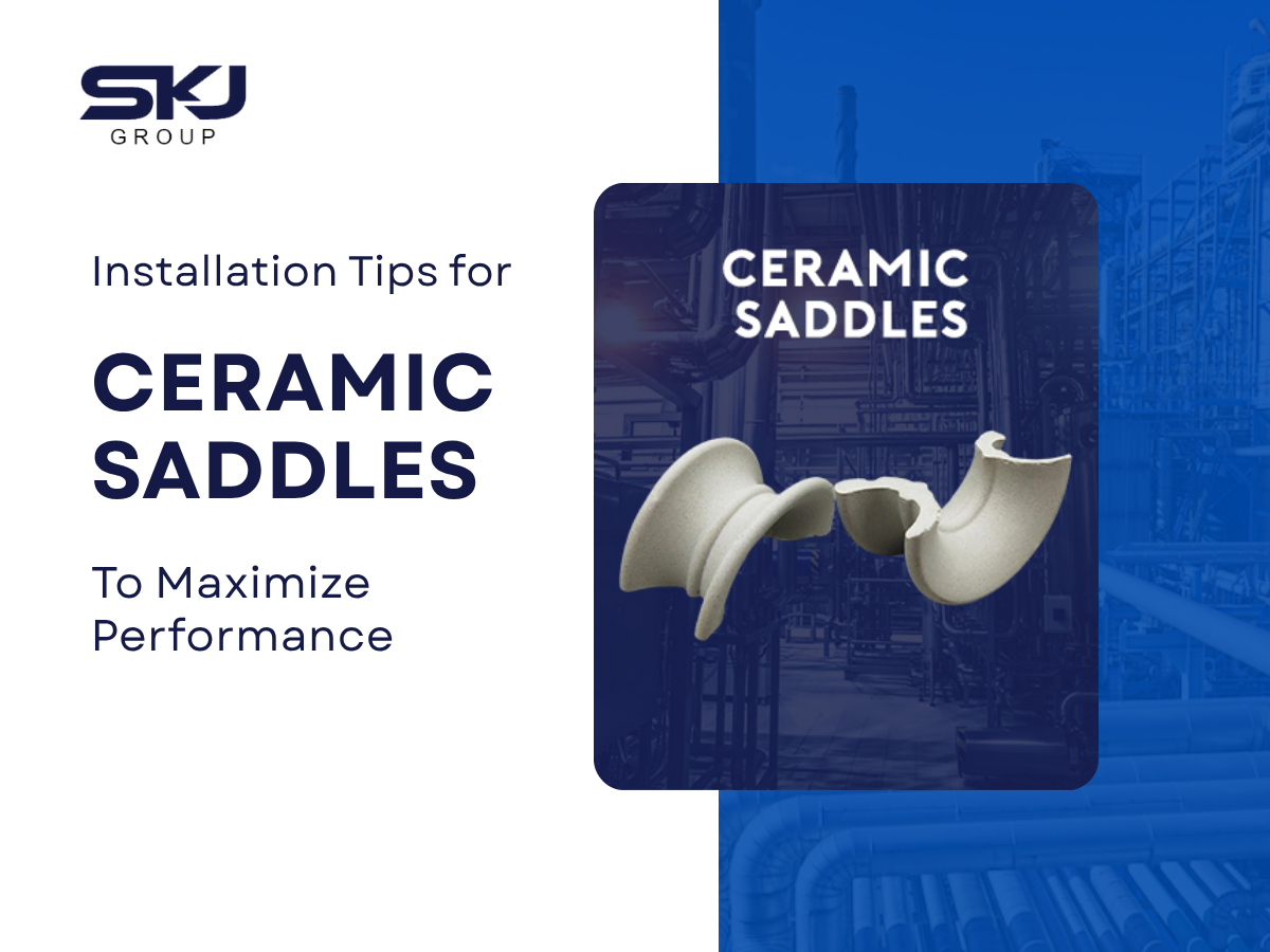 Ceramic saddles tower packing manufactured and supplied by SKJ Group USA for industrial columns