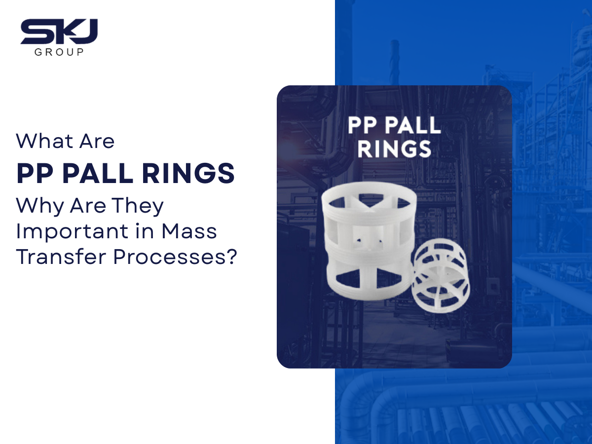 PP pall rings manufactured and supplied by SKJ Group USA for mass transfer in industrial towers