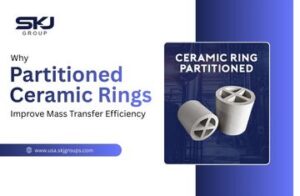 Partitioned ceramic rings used in tower packing to improve mass transfer efficiency and chemical processing performance